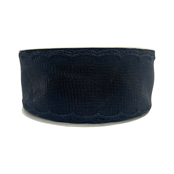 Fita Organza Voal Com Borda de Nuvem 38mm | 1 Metro Cor: Preto