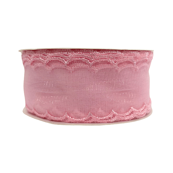 Fita Organza Voal Com Borda de Nuvem 38mm | 1 Metro Cor: Rosa
