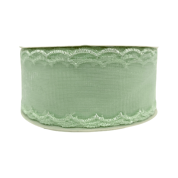 Fita Organza Voal Com Borda de Nuvem 38mm | 1 Metro Cor: Verde