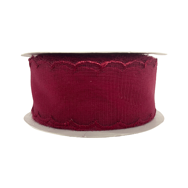 Fita Organza Voal Com Borda de Nuvem 38mm | 1 Metro Cor: Vermelho
