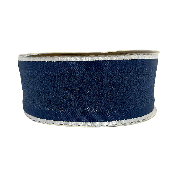 Fita Atoalhada Com Borda Trabalhada Babadinho 38mm | Metro | Cor: Azul Marinho