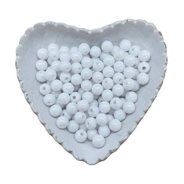 Miçanga Bola Lisa Leitosa Passante 8mm 25g | Cor: Branco
