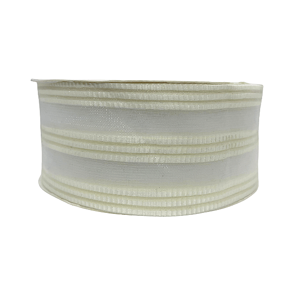 Fita Voal Listras Trabalhadas 38mm | Metro | Cor: Off White