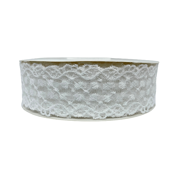 Fita de Renda Com Pontos Cruzados 38mm | Metro | Cor: Branca