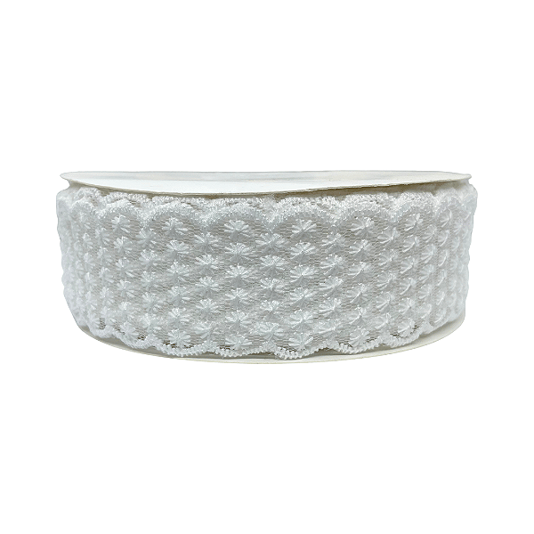 Fita Rendada Flor de Linha 38mm | Metro | Cor: Branco