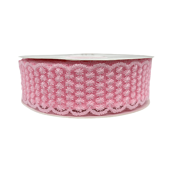 Fita Rendada Flor de Linha 38mm | Metro | Cor: Rosa