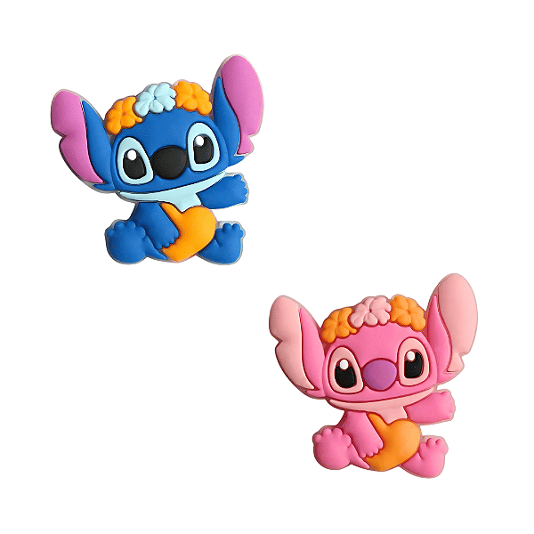 Aplique Emborrachado Personagem Stitch ou Angel Com Flor e Coração