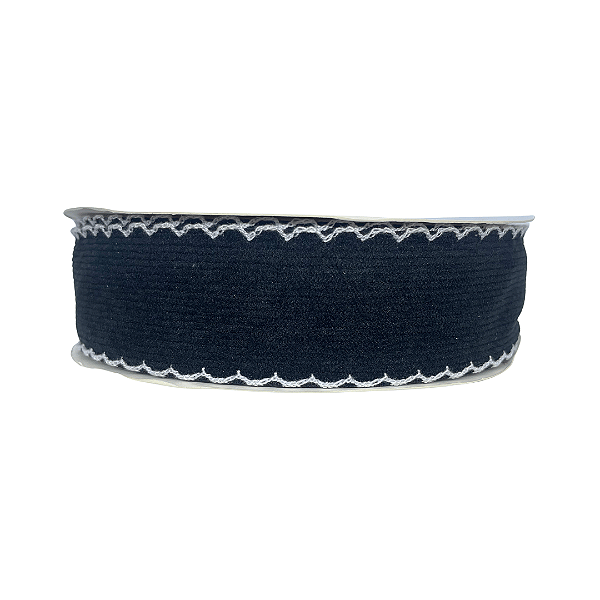 Fita Cotele Com Borda Trabalhada 38mm | Metro | Cor: Preta
