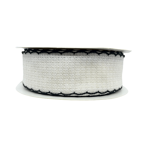 Fita Tweed Quadriculada Com Borda Trabalhada 38mm | Metro | Cor: Branco