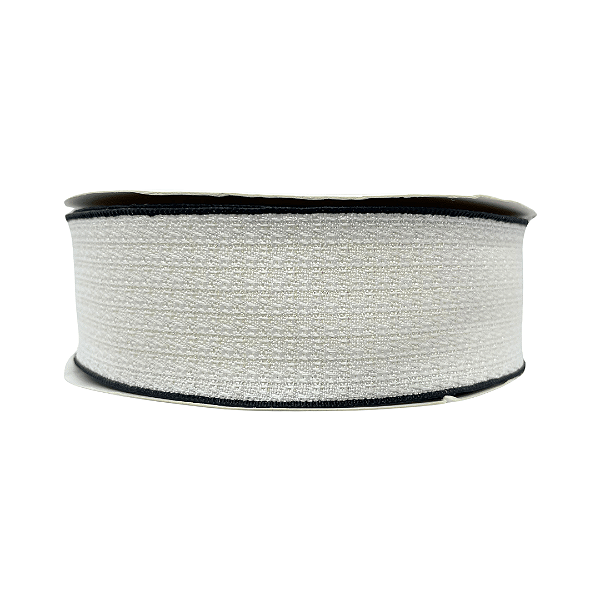 Fita de Linho Com Borda Trabalhada 38mm | Metro | Cor: Branco
