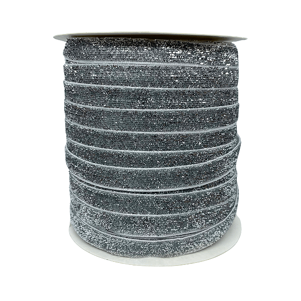Fita Metalizada Esponjada Glitter 10mm | Metro | Cor: Prata