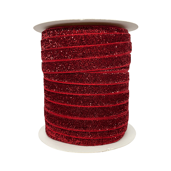 Fita Metalizada Esponjada Glitter 10mm | Metro | Cor: Vermelho