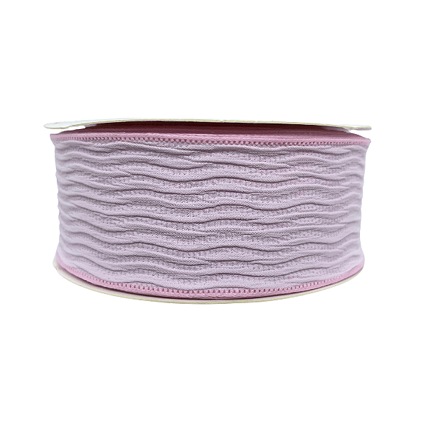 Fita Trabalhada Com Listras Onduladas 38mm | Metro | Cor: Rosa Bebê
