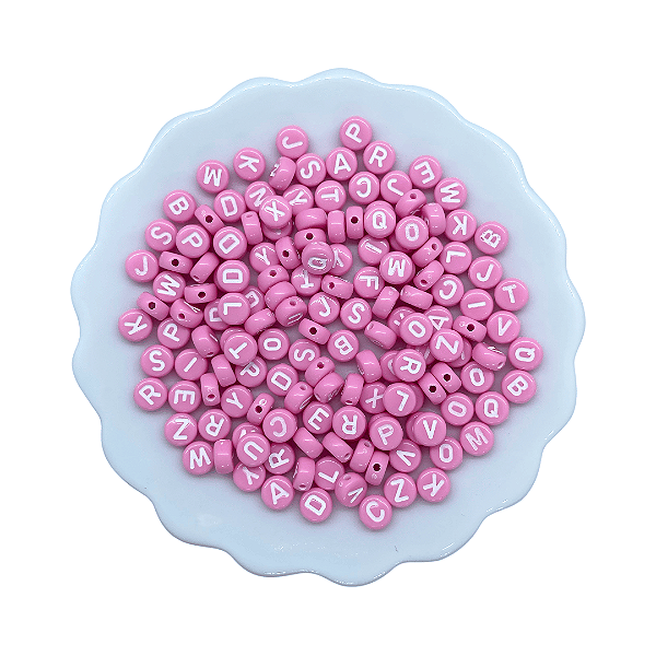 Miçanga Rosa Com Letra Branca 50g