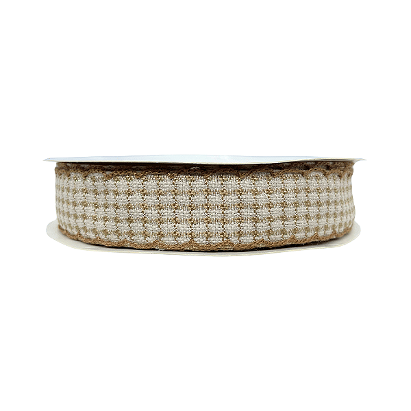 Fita Tweed Quadriculada Com Borda Trabalhada 25mm | Metro | Cor: Marrom