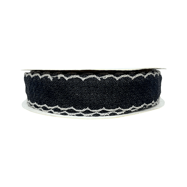 Fita Tweed Quadriculada Com Borda Trabalhada 25mm | Metro | Cor: Preta