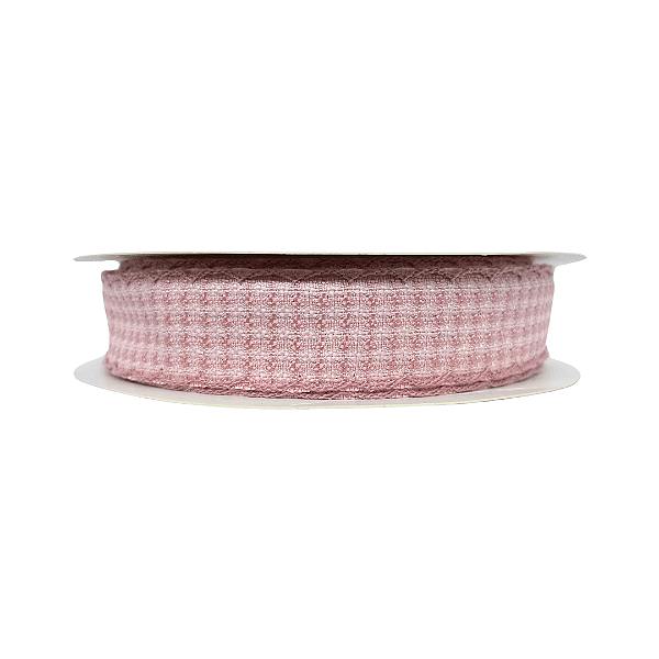 Fita Tweed Quadriculada Com Borda Trabalhada 25mm | Metro | Cor: Rosa