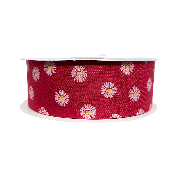 Fita Com Flor Margarida 38mm | Metro | Cor: Vermelho