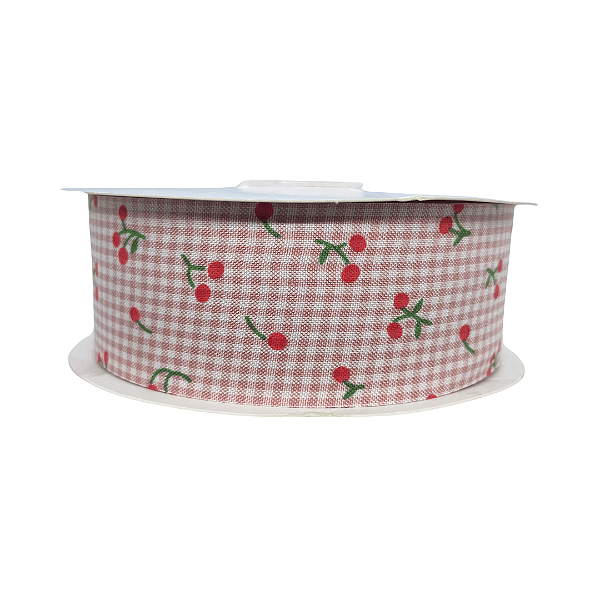 Fita Xadrez Com Cereja 38mm | Metro | Cor: Rose