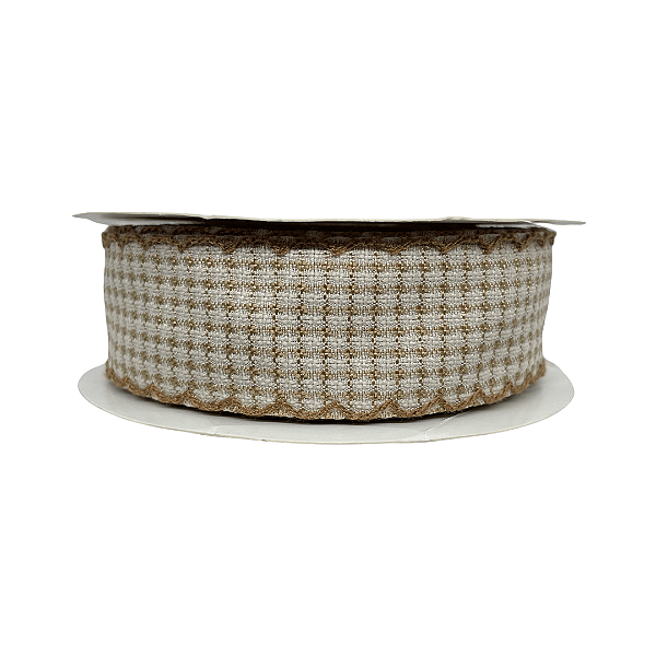 Fita Tweed Quadriculada Com Borda Trabalhada 38mm | Metro | Cor: Marrom