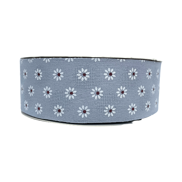 Fita Estampada Com Mini Margarida Pequena 38mm | Metro | Cor: Azul