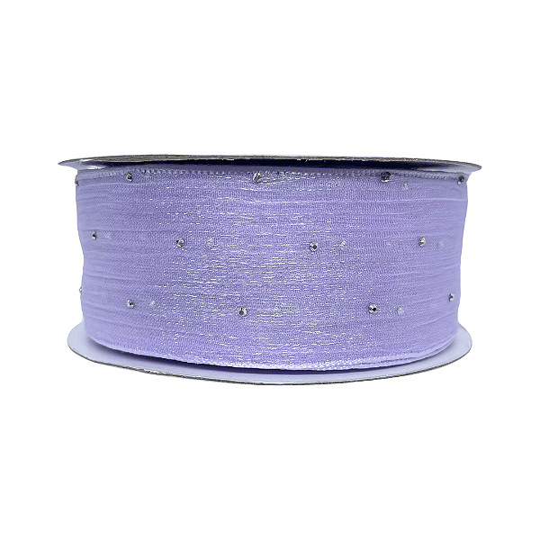 Fita Organza Voal Com Strass 38mm | Metro | Cor: Lilás