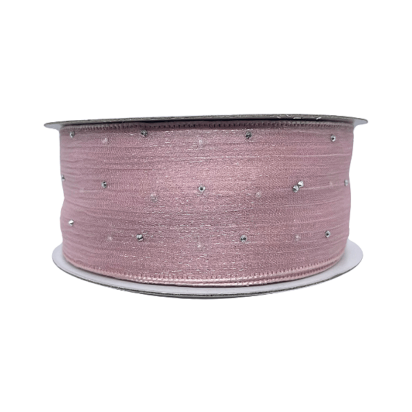 Fita Organza Voal Com Strass 38mm | Metro | Cor: Rose