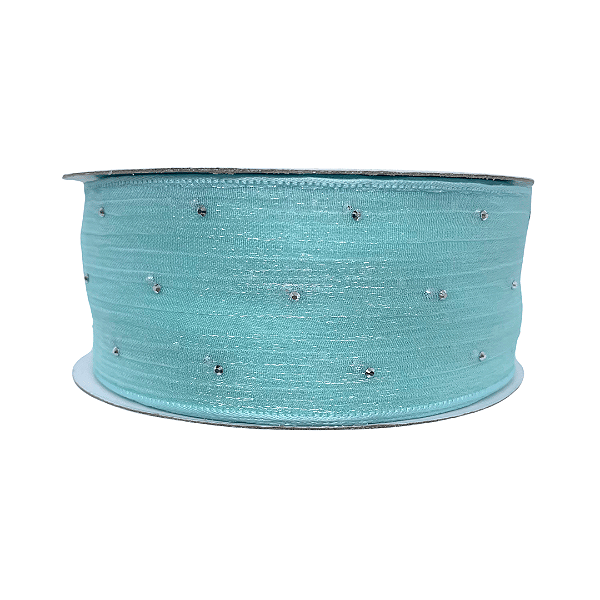 Fita Organza Voal Com Strass 38mm | Metro | Cor: Verde Bebê
