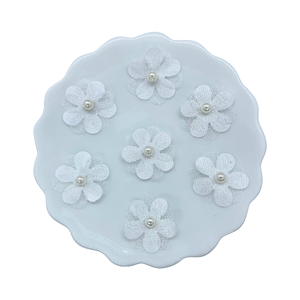 Flor de Tecido e Organza Com Pérola 2,5cm | Unidade | Cor: Branco