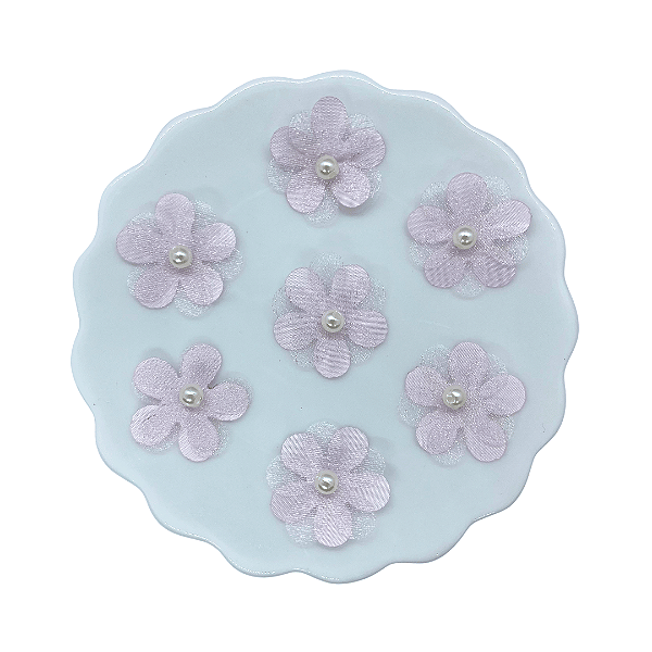 Flor de Tecido e Organza Com Pérola 2,5cm | Unidade | Cor: Rosa Claro