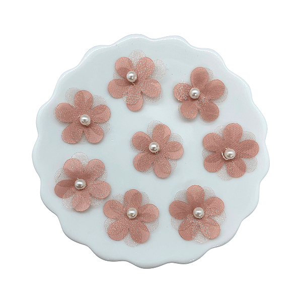 Flor de Tecido e Organza Com Pérola 2,5cm | Unidade | Cor: Rose