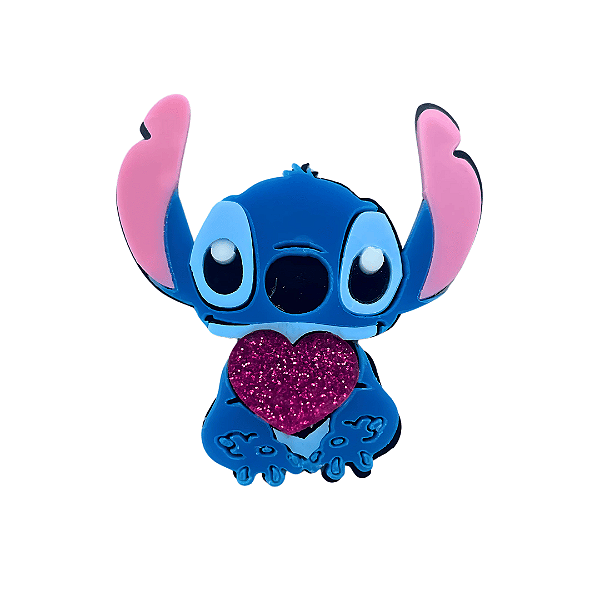 Aplique Acrílico Personagem Stitch Com Coração