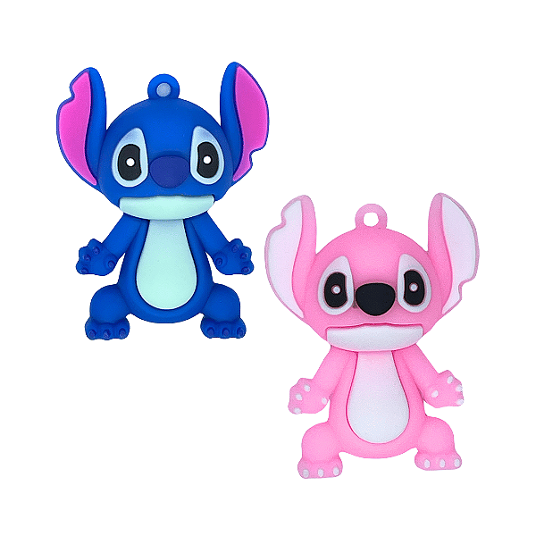 Pingente Emborrachado Para Chaveiro Personagem Stitch e Angel