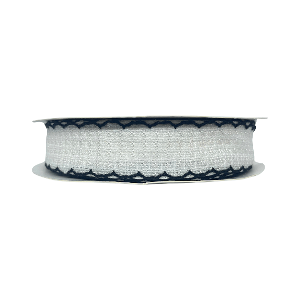 Fita Tweed Quadriculada Com Borda Trabalhada 25mm | Metro | Cor: Branco