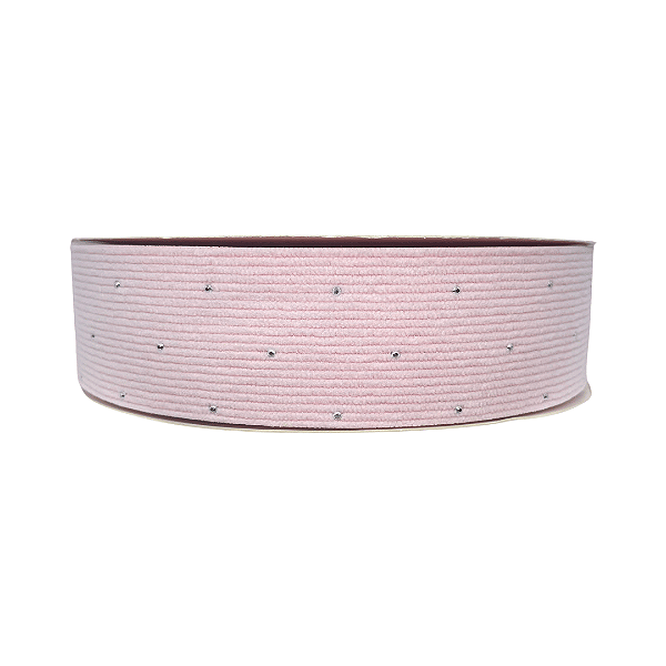 Fita Cotelê Com Strass 38mm | Metro Cor: Rosa Bebê