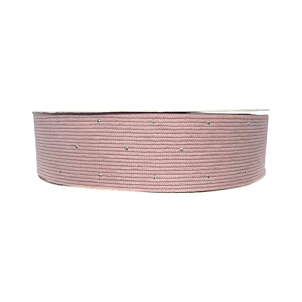 Fita Cotelê Com Strass 38mm | Metro Cor: Rose