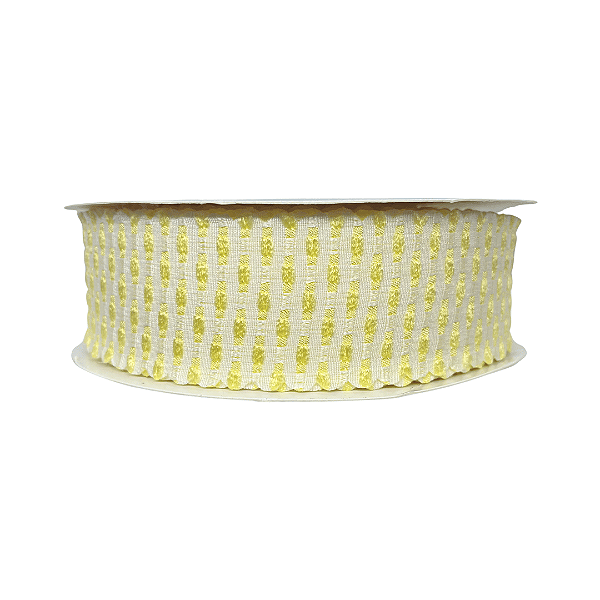 Fita Trabalhada Com Poá e Borda Ondulada 38mm | Metro | Cor: Amarelo