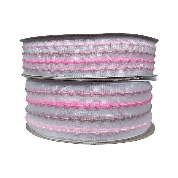 Fita Organza Com Listras Pespontadas | Metro | Cor: Tons de Rosa