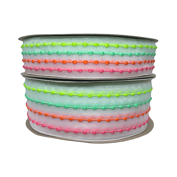 Fita Organza Com Listras Pespontadas | Metro | Cor: Tons Neon