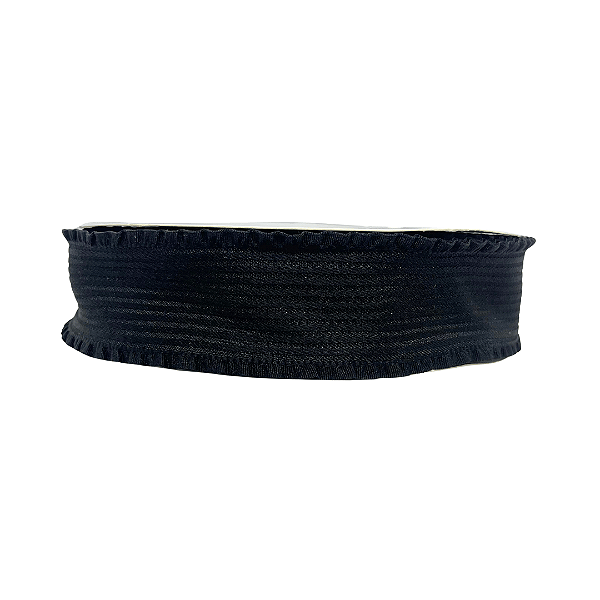 Fita Linha 3D com Borda Franzida 38mm | 1 Metro | Cor: Preto