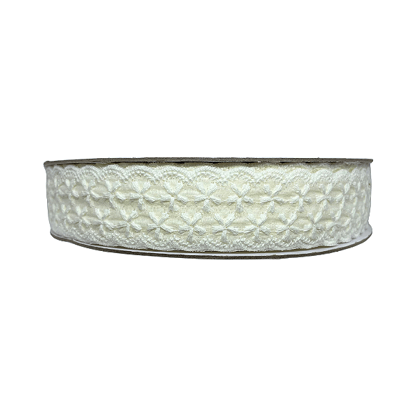 Fita Rendada Flor Dupla 38mm | Metro | Cor: Off White