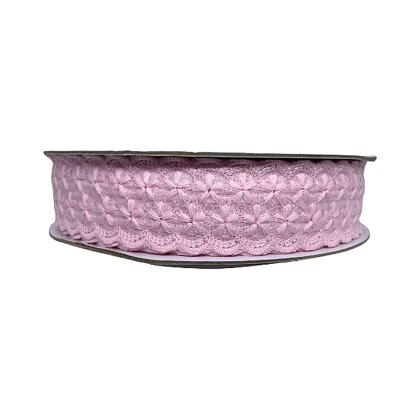 Fita Rendada Flor Dupla 38mm | Metro | Cor: Rosa Bebê