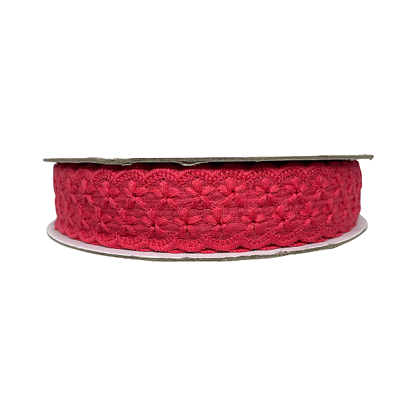 Fita Rendada Flor Dupla 38mm | Metro | Cor: Vermelho