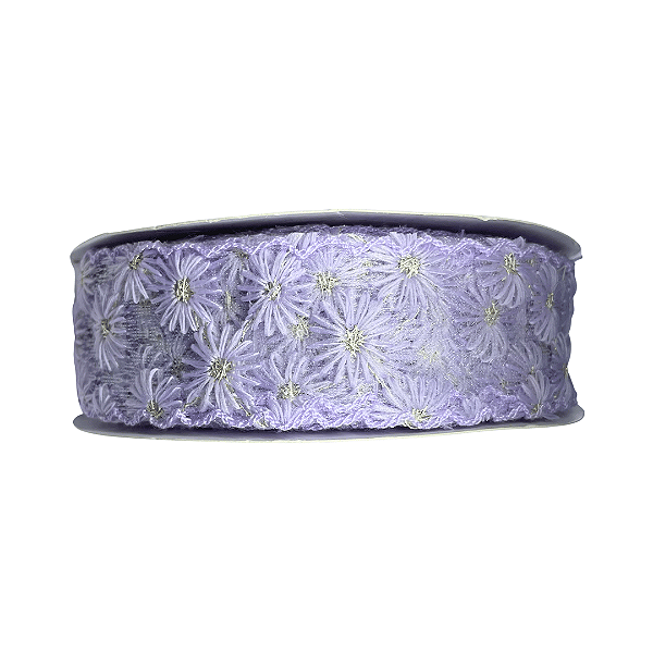Fita Rendada Flor Miolo Dourado 38mm | Metro | Cor: Lilás