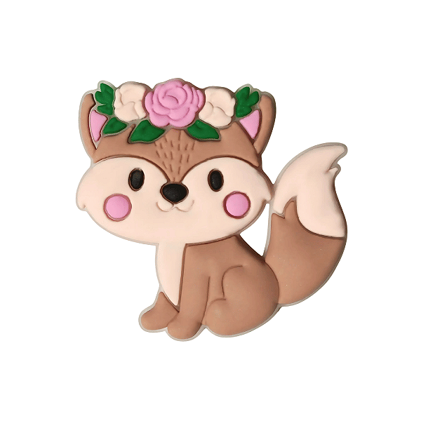 Aplique Emborrachado Raposa Marrom com Tiara de Flores