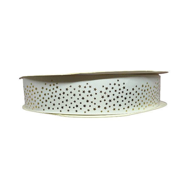 Fita Gorgurão Yama Com Estrela Dourada 38mm | Metro | Cor: Branco