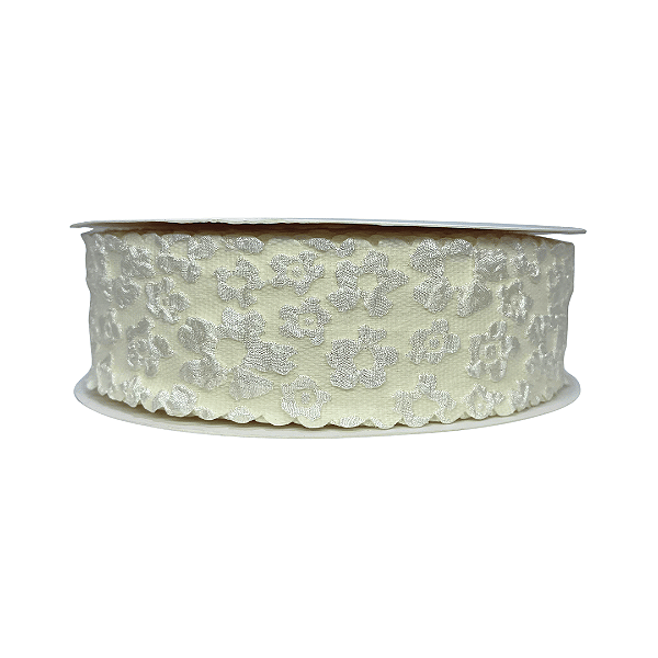 Fita em Flor 3D 38mm | Metro | Cor: Marfim