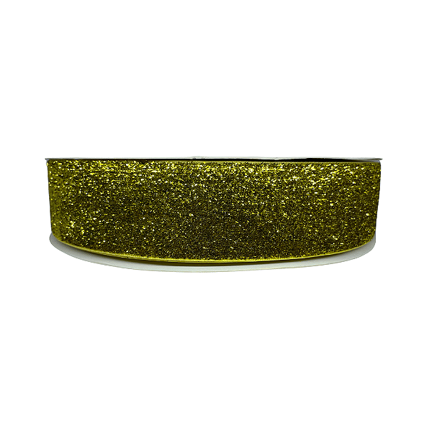 Fita Metalizada Esponjada Glitter 38mm | Metro | Cor: Amarelo Ouro