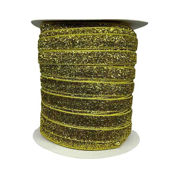 Fita Metalizada Esponjada Glitter 10mm | Metro | Cor: Amarelo Ouro