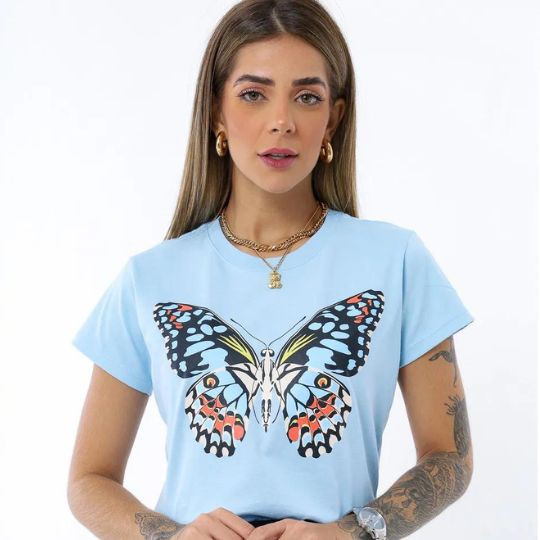 T-SHIRT BORBOLETA-AZUL BEBÊ